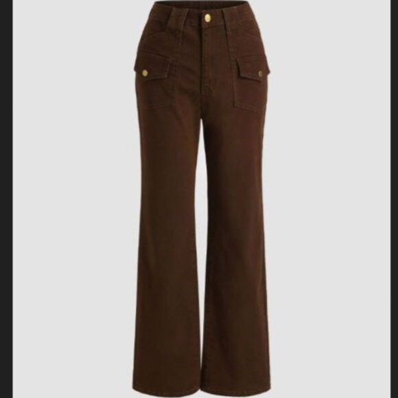 Cider Last Autumn Chocolate Brown High Waist Straight Leg Trousers - Picture 1 of 12
